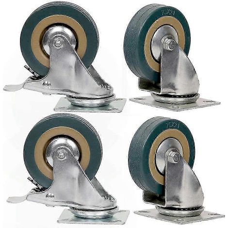 Ensemble de roulettes pivotantes à 360° de 10 cm (4 pouces) en PVC robuste, silencieuses et résistantes aux rayures, supportant jusqu'à 200 kg (440 lb), pour établis, chariots et meubles. (1/5)