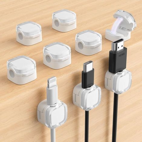 9-Pack Magnetic Cable Clips. Adjustable Cord Holder for Under Desk Cable Management. Adhesive Charger Wire Organizer Keeper for Home Office Desk Phone Car Wall Desktop Nightstand (White Crysta (1/5)