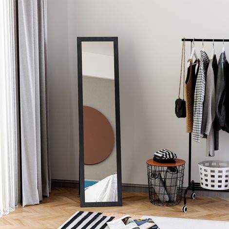 Espejo de pie rectangular, de pie o de pared, de cuerpo entero, para vestidor, dormitorio o salón. Dimensiones: 37 cm de ancho x 37 cm de profundidad x 154 cm de alto. Color negro.