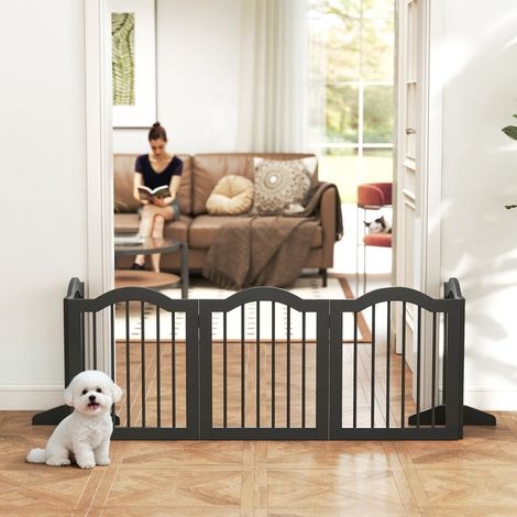 Barrera para perros 261,5x29,5x61 cm de madera negra plegable con 5 paneles – MEUBLIV (1/5)