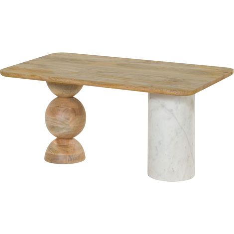 Couchtisch Mango 100x60x45 natur lackiert / Marmor weiß FLORENZ 105 (1/4)