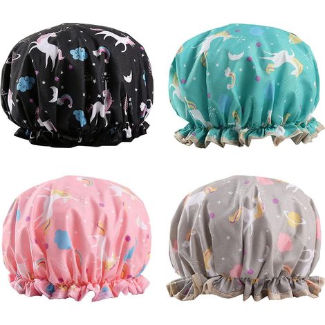 Bonnets de douche à bande élastique 4 pièces Bonnets de bain à double couche,