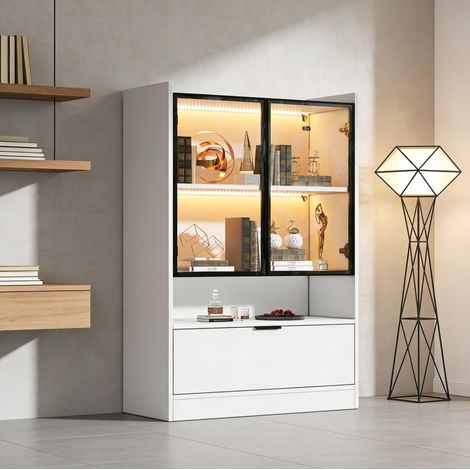 Vitrine 80x35x120 cm blanche en panneaux de particules avec verre trempé et LED (1/5)