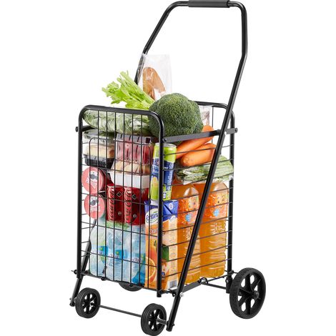VEVOR Einkaufswagen zusammenklappbarer Einkaufstrolley mit Schwenkrädern & 40,8 kg großer Tragkraft, 39 L Einkaufsroller Wäschewagen für Wäsche Einkaufen Camping Lebensmittel Gepäck Schwarz (1/5)