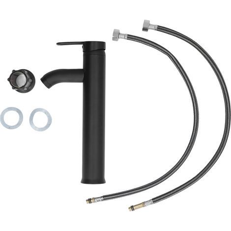 Robinet noir mat – G1/2 – acier inoxydable – grand navire évier – 2 tuyaux – salle bain – facile contrôle (1/5)