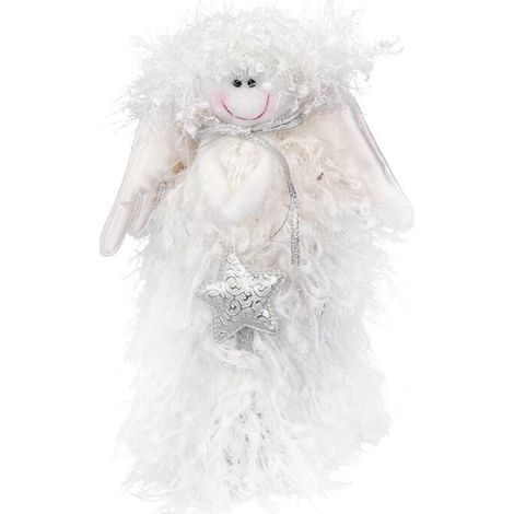Angelo di lana in piedi con stella argentata, 25 cm - Statuetta per albero di Natale/Decorazioni natalizie bianche (1/2)
