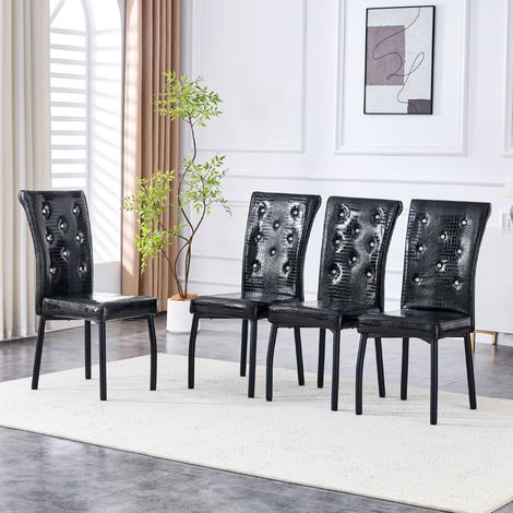 Set 4 sedie da pranzo vintage nere in PVC effetto coccodrillo con gambe in metallo (1/5)