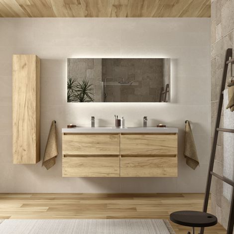 Cygnus Bath – Meuble de salle de bain 140cm – Vasque en charge minérale blanche – Tiroirs à fermeture amortie – MDF résistant à l'humidité