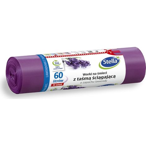 Lot de 10 sacs poubelle avec cordon de serrage - 60 l - Parfum lavande - Sacs poubelle pour les déchets ménagers et le bureau - Fabriqués en film polyéthylène basse densité - Couleur : (1/5)