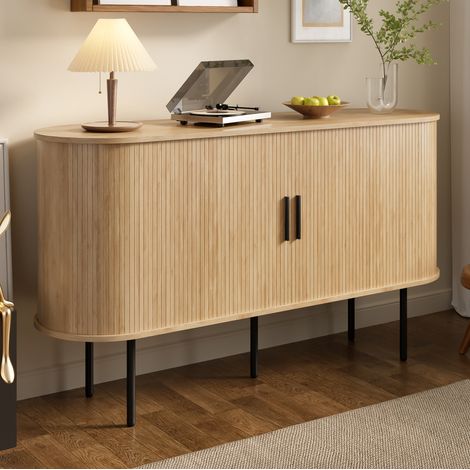 meuble rangement buffet coulissant 140 cm MDF naturel OKMYHOME (1/5)