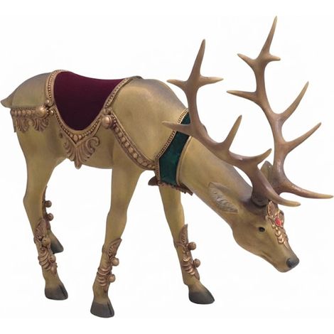 Renna natalizia gigante 115x42x82 cm GRANDE per decorazione Statua ornamentale colori oro rosso verde con sella regale ideale per negozi giardino interni ed esterni natalizi Arredo natale (1/5)