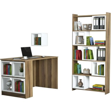 Dmora - Schreibtisch Cast, Mehrzweckschreibtisch, Bürotisch für PC, Eckschreibtisch, 120x65h75 cm, Walnuss und Weiß, mit verstärkter Verpackung