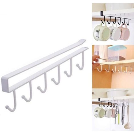 TrAdE Shop Traesio - Sottoripiano Sotto Ripiano Con 6 Ganci Appendi Mestolo Attrezzi Per Cucina 26x7 -