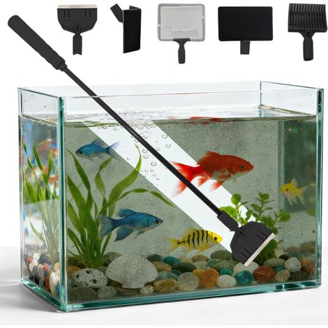 Outils de nettoyage d'aquarium 5 en 1 avec nettoyeur de vitre, grattoir à algues, éponge en verre, balai à gravier, outil de nettoyage pour aquarium, kit de nettoyage pour aquarium et bassin en verre (1/5)