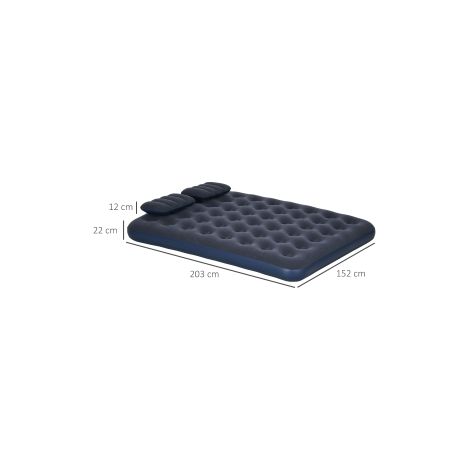 Matelas gonflable double bleu 203 x 152 x 22 cm avec pompe manuelle et oreiller pour camping et chambre d'amis (1/5)