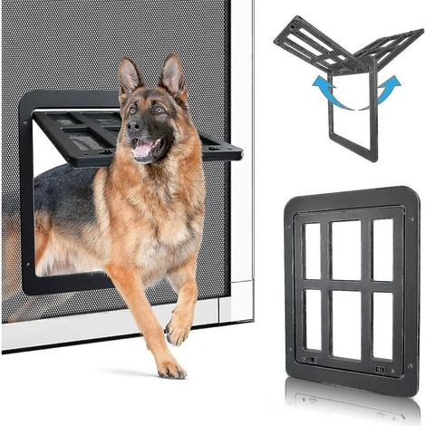 Chatière, moustiquaire à fermeture automatique magnétique pour chien, moustiquaire de porte de balcon avec chatière intégrée - Taille L - 34 x 44 cm - Noir (1/5)