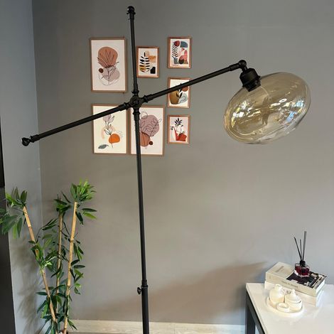 Lampadaire Veyron Verre, Moderne, Lampadaire pour Salon, Chambre à Coucher, Chambre d'enfant avec Douille E27, Largeur 30 cm, Abat-jour Réglable, Lampadaire avec Tablette et Variateur (1/4)