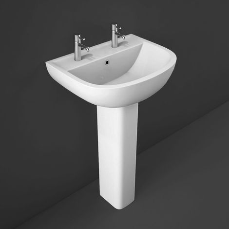 RAK Compact Basin and Full Pedestal 450mm Wide - 2 Tap Hole (1/3)