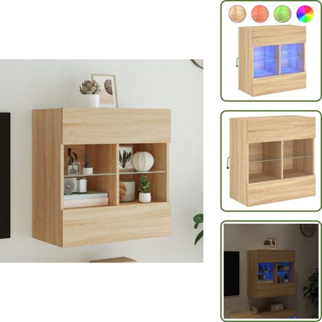 Armario con LED - vidaXL Mueble TV de pared con luces LED roble Sonoma 58,5x30x60,5 cm - Mueble de pared multifuncional
