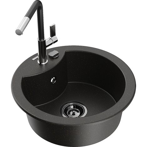 Mexen Diego Granitspüle einbecken mit Küchenarmatur Flora, schwarz/goldener Metallic - 6512-75-670401-07-B (1/5)