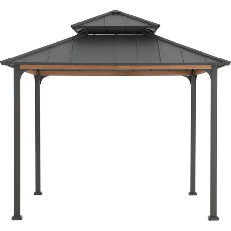 Sunjoy – Tonnelle en acier thermolaqué anthracite 300x300cm – Toit rigide à 2 étages – Résistante aux intempéries et UV – Charge de neige 110kg/m²