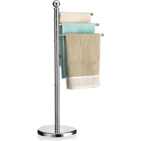 Idimex – Porte-serviettes chromé 3 bras pivotants – Longueur 32 cm – Socle rond stable – Dimensions 92 x 48 x 48 cm (1/3)
