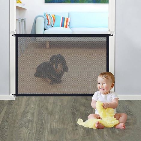 43×28” Magic Dog Gate,Magic pet Gate for Stairs and Door, mesh Dog Gates for The House Foldable Safety Isolation Fence,Ind... (1/4)