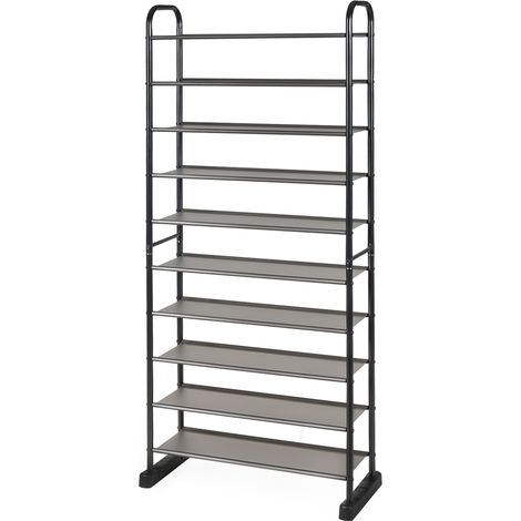 Scarpiera a 10 ripiani rimovibili con struttura in metallo, Organizzatore per scarpe da 50 paia Nero 66x29x152cm (1/4)