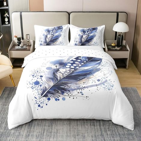 Parure de lit 100 % coton avec housse de couette de 220 x 240 cm, motif plumes d'oiseaux, pour adultes et enfants, filles, style bohème, décoration de chambre (1/5)
