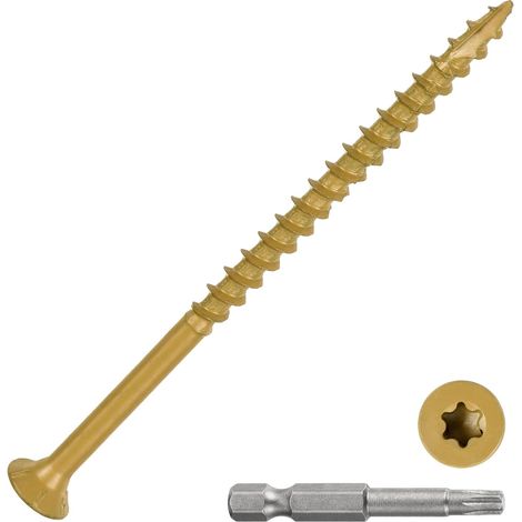 Lot de 30 vis de terrasse 10 x 3-1/2 – pour les terrasses, clôtures, cadres, fermes, meubles d'extérieur – Vis à bois en acier au carbone avec embout Torx T25 – Brun clair (1/5)
