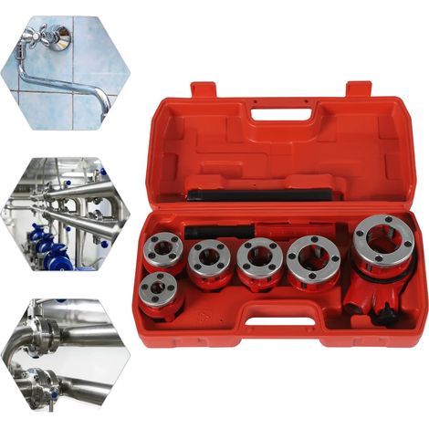 Kit de machine à fileter manuelle, acier allié anti-rouille, poignée prolongée de 12 pouces, six matrices compatibles, design ergonomique, installation facile (1/5)