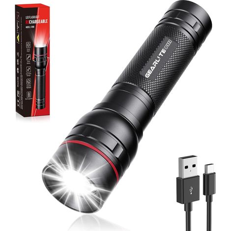 Lampe Torche LDE Rechargeable, Lampe de Poche 2000 Lumens 3 Modes, Zoomable Lampe Torche Tactique LED Ultra Puissante, Mini Lampe de Poche Enfant Portable Pour Cadeau Camping Urgence Bleu (1/5)