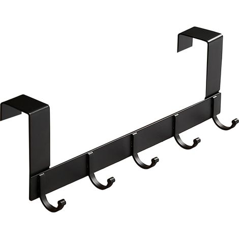 Crochet de porte en acier inoxydable avec 5 crochets, crochet de seuil pour cuisine, chambre à coucher, salle de bain (noir) (1/5)