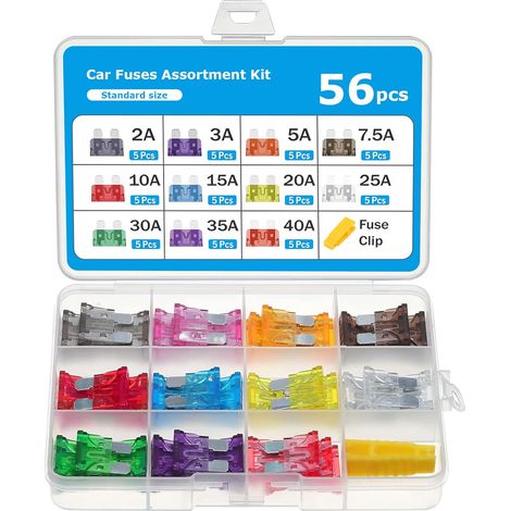 56PCS Boîte Fusibles Auto 12V Mini Fusibles Moto 2A-40A Pour Voitures, SUV, VTT, UTV (1/5)