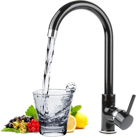 Robinet de cuisine en acier inoxydable SUS304 brossé, pivotant à 360°, haute pression, robinet de cuisine, mitigeur de cuisine(noir) (1/5)