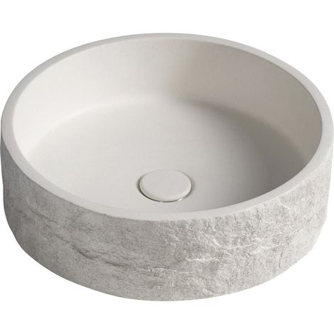 Vasque en béton ISPIR avec bonde, 40 cm, grès blanc (1/4)