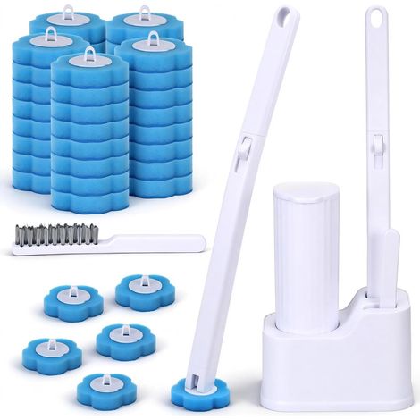 Kit de Brosse WC Jetable avec 48 Recharges+Support+Brosse Nettoyage, Suspendu Brosse a Toilettes WC pour Salle de Bain, Lavabo, Baignoire (1/5)