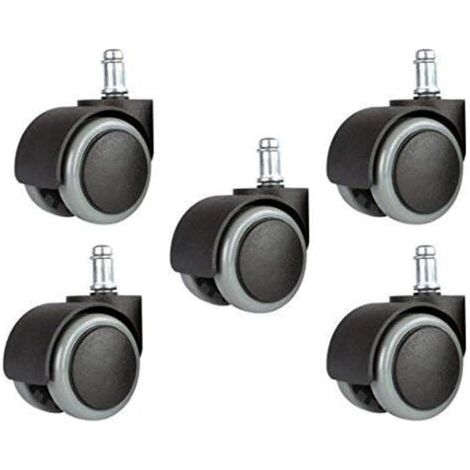 BUNTHAUS Lot de 5 roues de rechange universelles pour chaise de bureau de 5,1 cm, 11 mm, taille standard – Noir/gris (1/5)