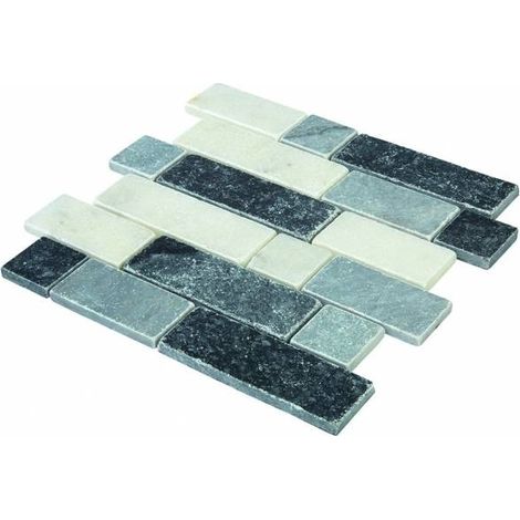 Decoon – Mosaïque travertin mix gris – Plaques 4,8x4,8cm et rectangles 10/15cm – Résistante pour cuisine et salle de bains – Décoration moderne (1/3)