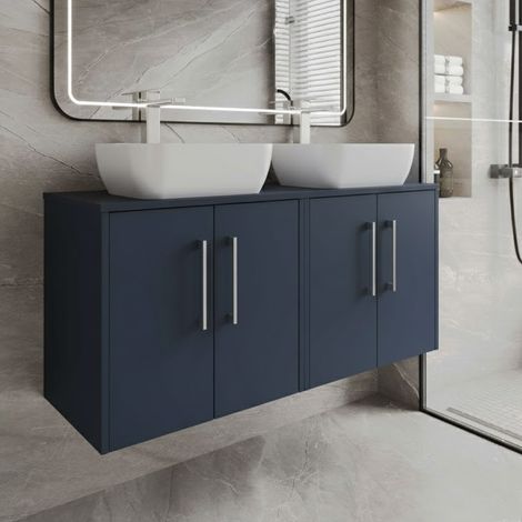 Hudson Reed Juno Wall Hung 4-Door Vanity Unit with Worktop 1200mm Wide - Midnight Blue (1/5)