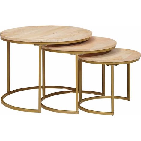 Nesting-Couchtische 3 pcs Braun Massivholz Mango und Stahl