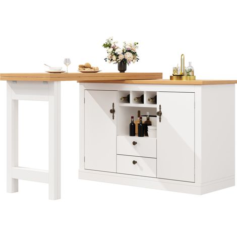 CHICFURN Mesa de bar extensible 120-180 cm de MDF blanco con almacenaje y escritorio (1/5)