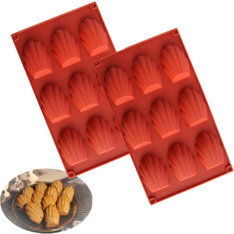Set mit 2 Silikon-Kuchenformen, Madeleine-Form mit 9 Mulden, antihaftbeschichtet, ideal für Schokoladenmousse-Kuchen (rot) (1/5)