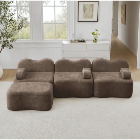 FloraGrace Canapé modulable 3 places,  velours brun, assise profonde, sans montage (1/5)