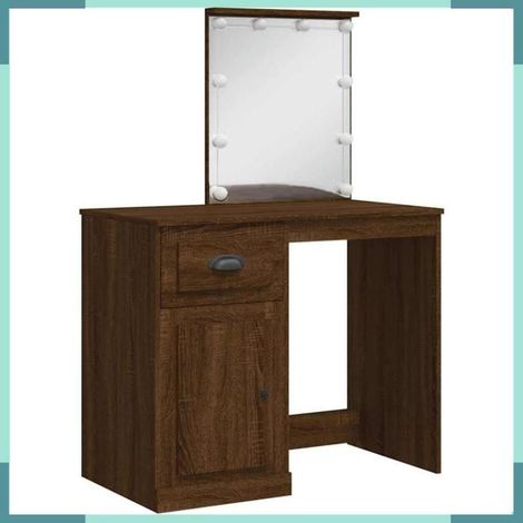 Coiffeuse - 834977 - chêne marron - LED intégrées - 90 x 42 x 132,5 cm (1/5)