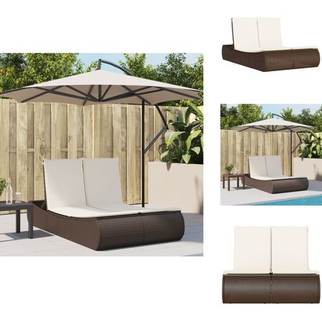 Doppel-Sonnenliege mit Auflagen Braun Poly Rattan - Doppel-Sonnenliege - Gartenliege - Liege - Outdoor Liege - Poolliege (1/5)