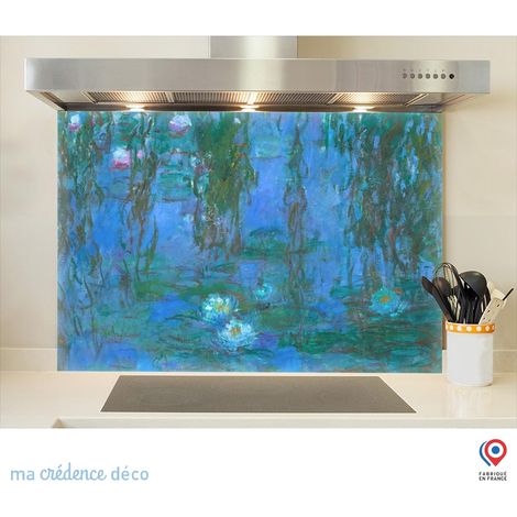 Fond de hotte : Claude Monet, Nymphéas bleus - Verre trempé - 90 cm - 60 cm (1/5)