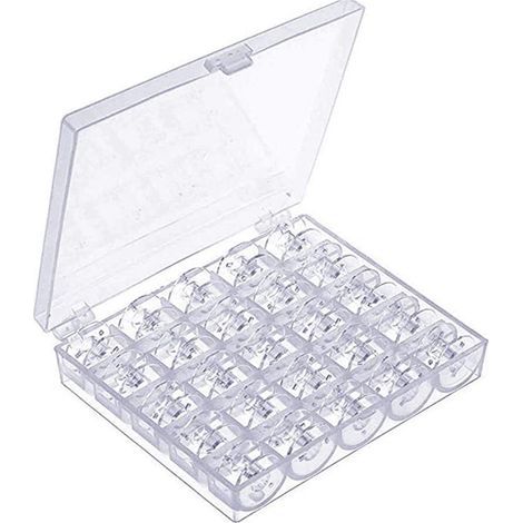 (25 transparent bobbins) for sewing machine, universal bobbins for sewing machine, plastic bobbins for sewing machine with storage box. (1/5)