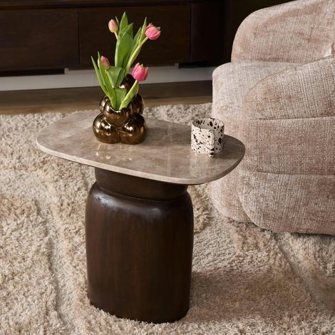 Petite table salon marbre et bois brun DUOMO (1/5)