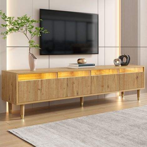 Meuble TV MDF décor bois 178x35x45 cm, 4 tiroirs, passe-câbles, design minimaliste (1/5)
